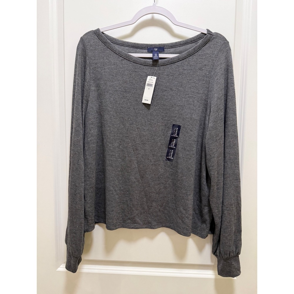 Gap Womens Medium Gray Heather Long Sleeve Boat Neck Knit Top NWT 200229-00-1